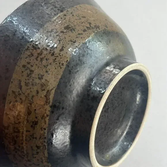 Signed Studio Art Pottery Bowl Glazed Pottery 4x8" Brown Black Speckled Trinket - Picture 5 of 13